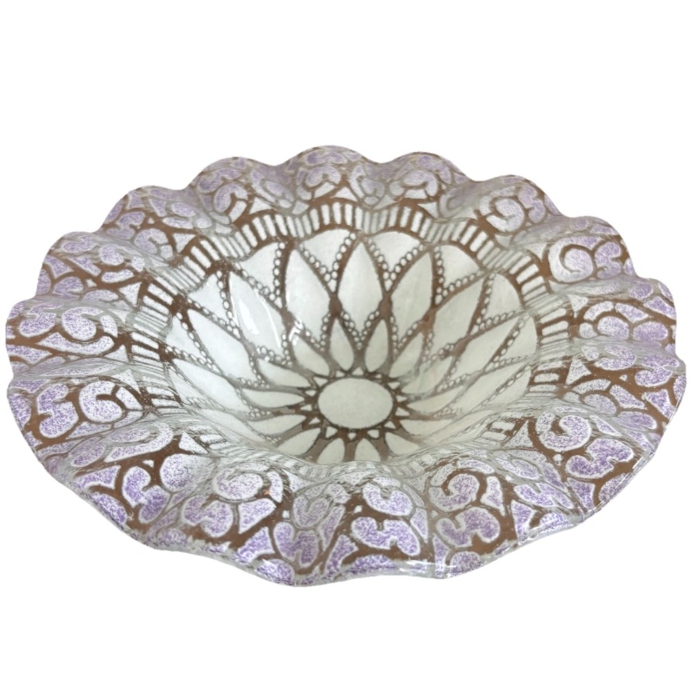 VINTAGE 70s SYDENSTRICKER Decorative Scalloped Glass Bowl Fused Glass Feminine - Picture 5 of 5